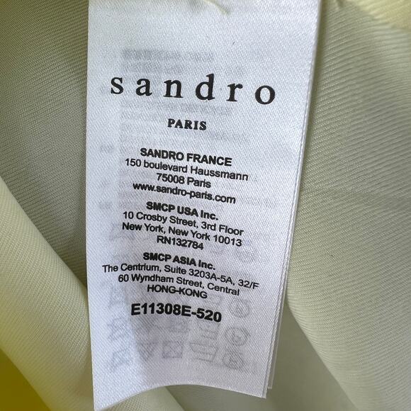 SANDRO Renza Bow Light Yellow V-Neckline 3/4 Sleeve Blouse Top Size 2 NEW - Picture 9 of 9